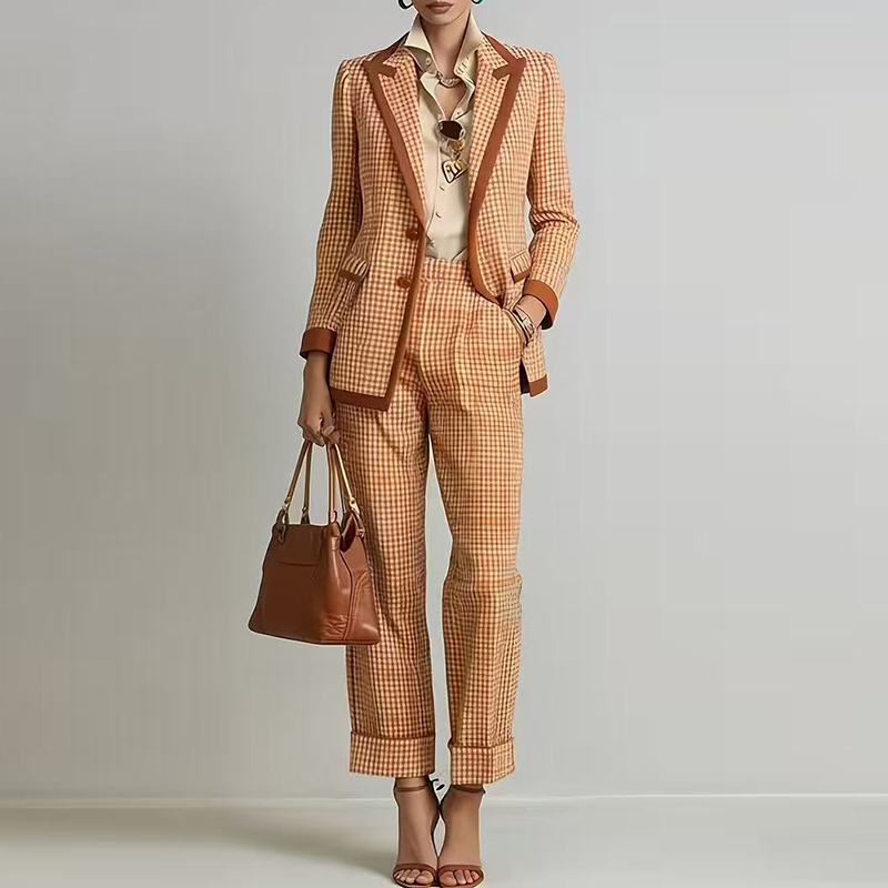 Women'S Fashion Business Casual - Dames Tweedelig pak met ruitprint, modieuze