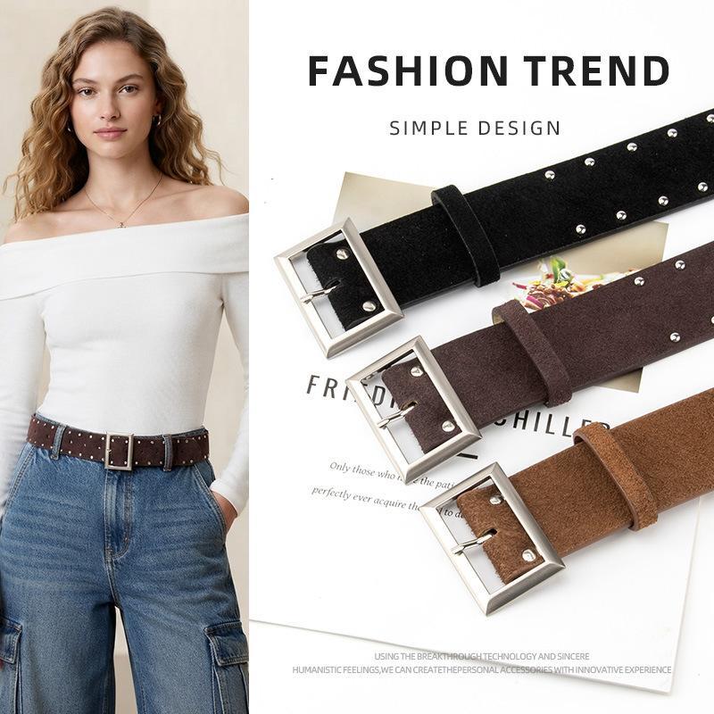 Women'S Real Y2K Fashion - Vintage Suède Echt Lederen Brede Riem