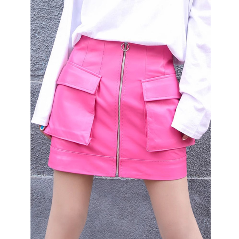 Women'S Real Y2K Fashion - M-3XL Mode Roze Echt Lederen Schapenvacht