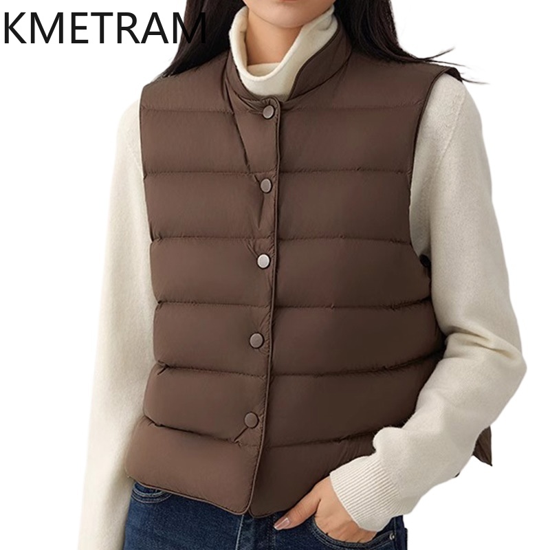 Puffer Vest Fashion Women - Kmetram Wit Ganzendons Vest Mouwloos Nieuw