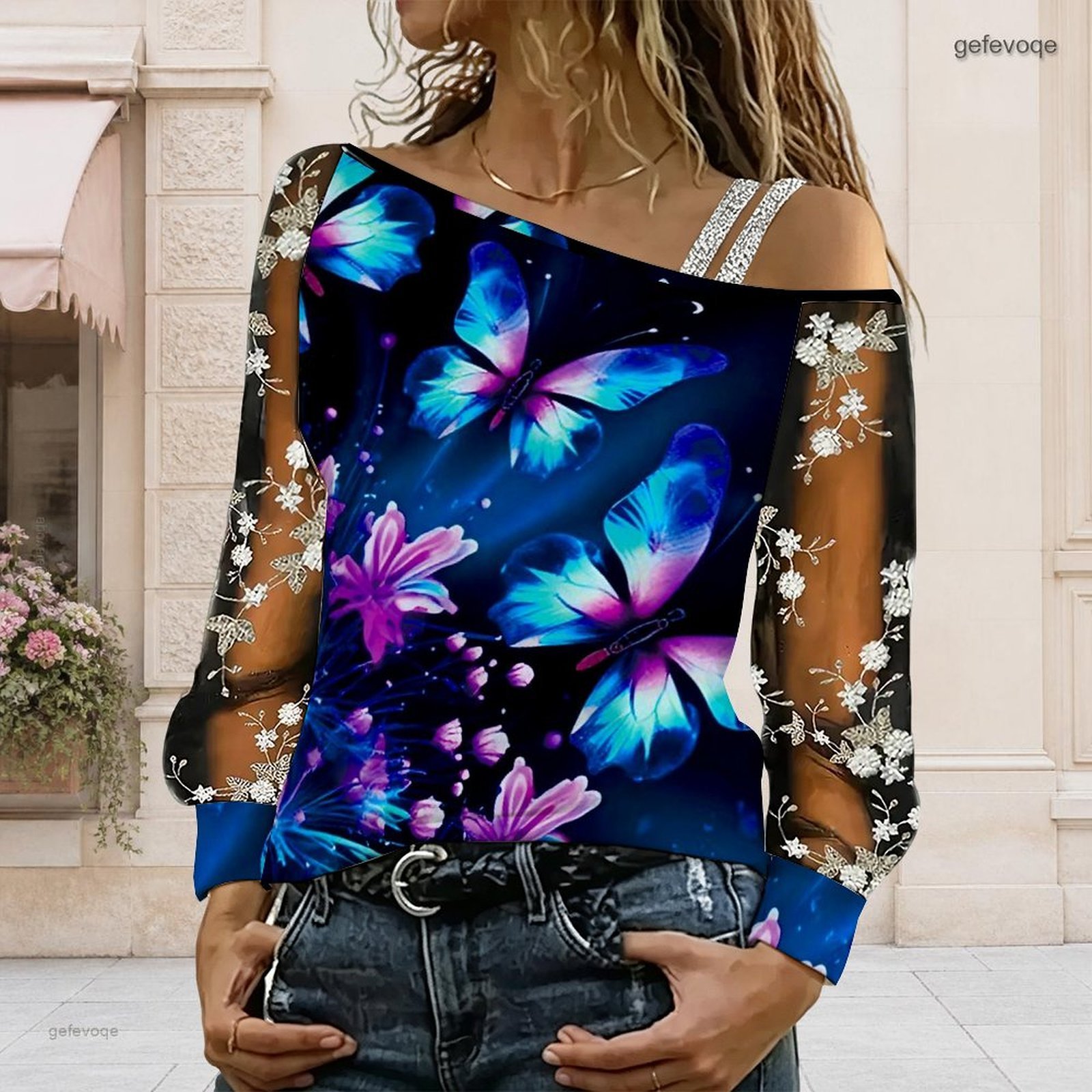 Off Shoulder Top - Dames off-shoulder blouse, asymmetrische top met