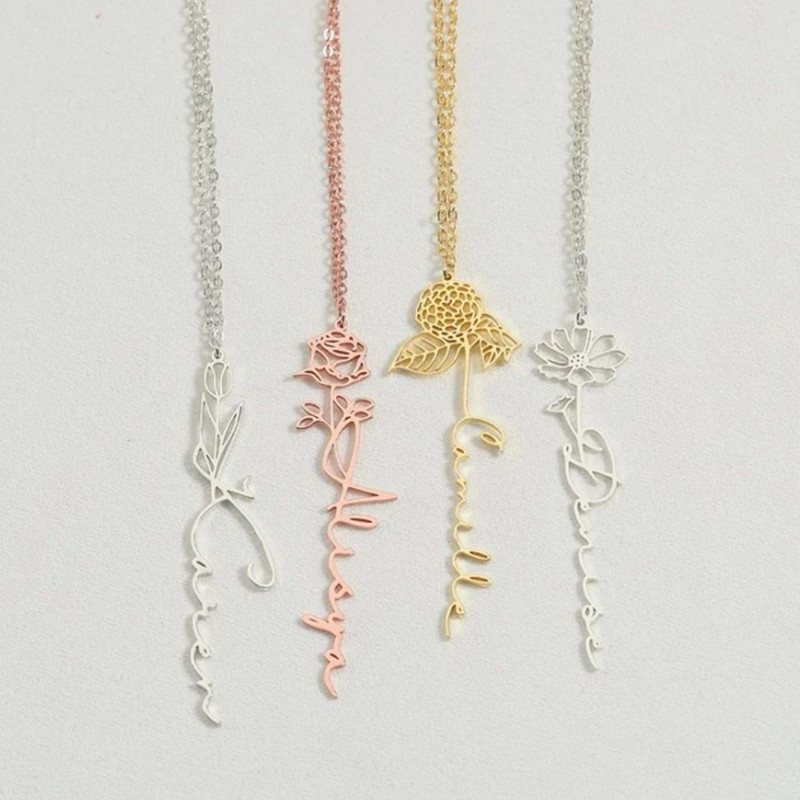 Women Fashion Name Ideas - Naam Ketting Brief O-Chian Bloem Custom