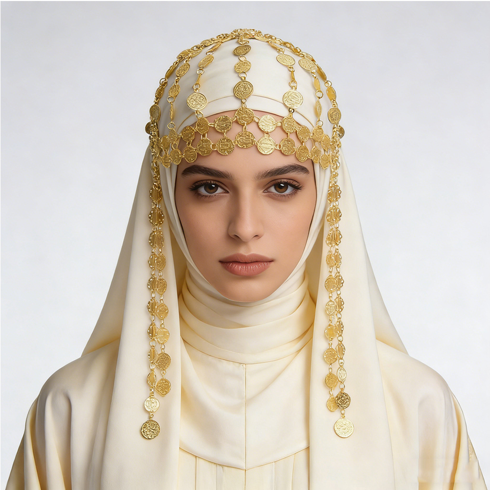 Women Fashion Pakistan - Goudkleurige legering muntvormige hoofdtooi, Indiaas, Turks,